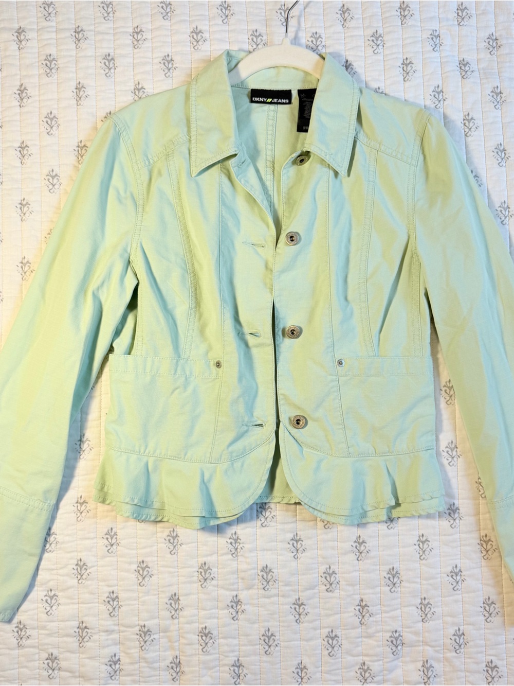 DKNY Jeans Mint Green Button-Front Utility Jacket